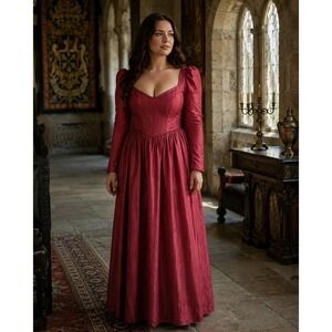 Burgundy Renaissance Gown Taffeta Moire Long Maxi Dress Theatrical Bust 40 Large